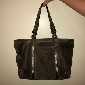 Brown Coach suede shoulder bag